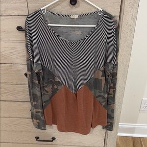 Striped and Camouflage Women's Top